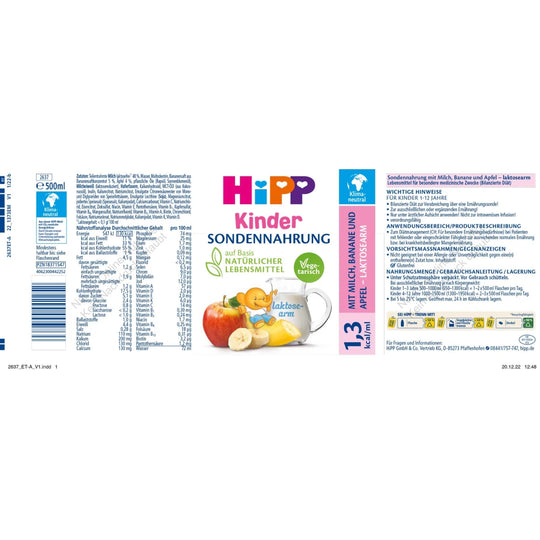 HiPP Kinder-Sondennahrung Milch-Banane-Apfel 1,3 kcal/ml 12x500ml
