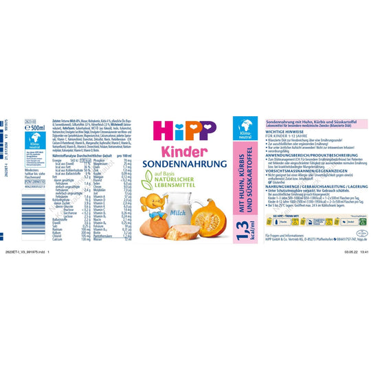 HiPP Kinder-Sondennahrung Huhn-Kürbis-Süßkartoffel 1,3 kcal/ml 12x500ml