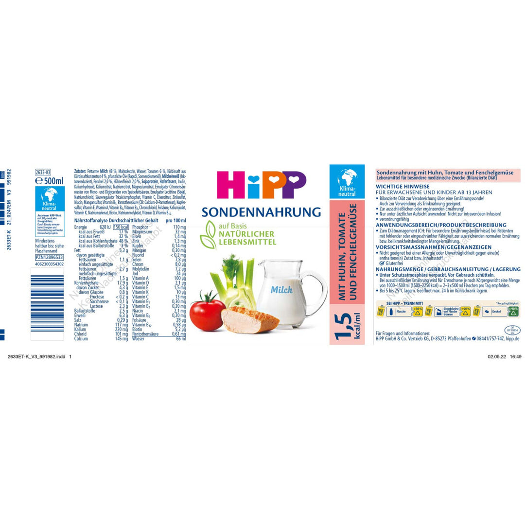 HiPP Sondennahrung Huhn-Tomate-Fenchel 1,5 kcal/ml 12x500ml