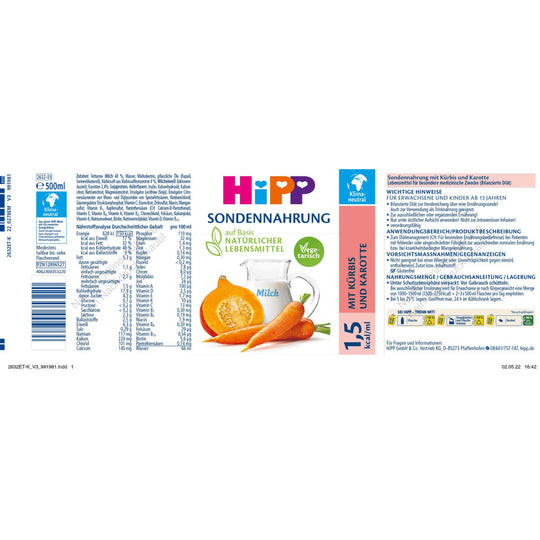 HiPP Sondennahrung Kürbis-Karotte 1,5 kcal/ml 12x500ml