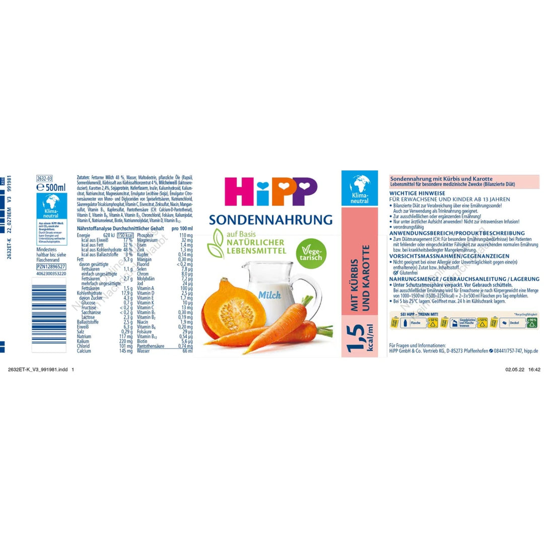 HiPP Sondennahrung Kürbis-Karotte 1,5 kcal/ml 12x500ml