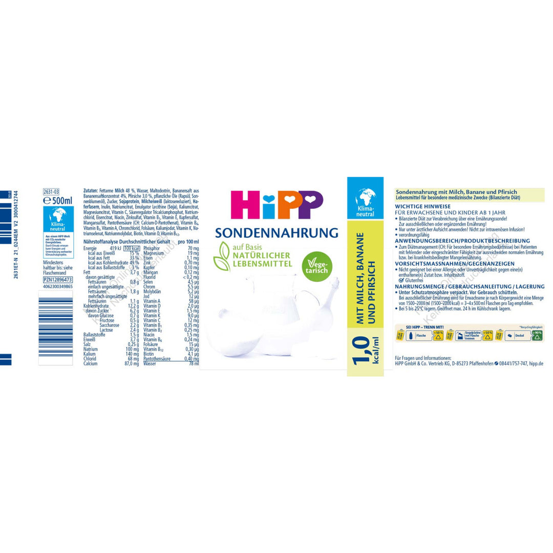 HiPP Sondennahrung Milch-Banane-Pfirsich 1,0 kcal/ml 12x500ml