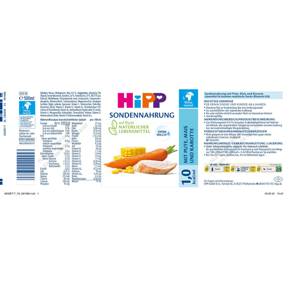 HiPP Sondennahrung Pute-Mais-Karotte 1,0 kcal/ml 12x500ml
