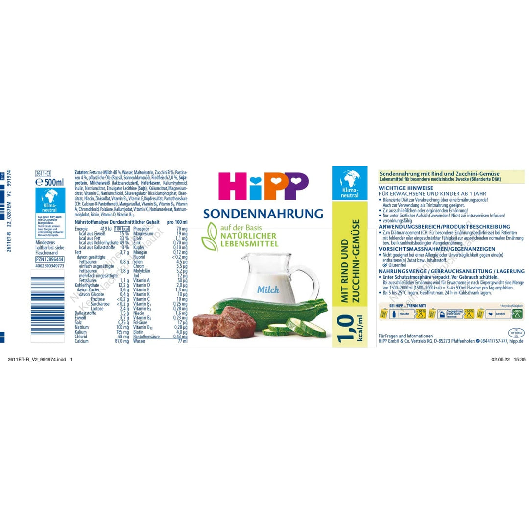 HiPP Sondennahrung Rind-Zucchini 1,0 kcal/ml 12x500ml