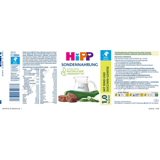 HiPP Sondennahrung Rind-Zucchini 1,0 kcal/ml 12x500ml
