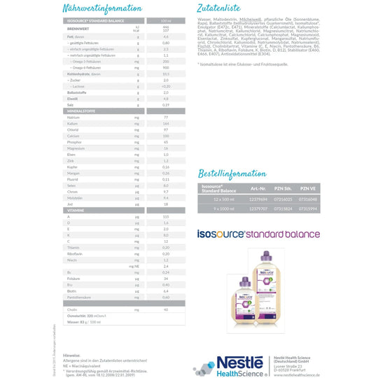 Isosource Standard Balance, optimiert für Diabetiker - 12x500ml